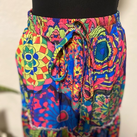 Colorful Bohemian Maxi Skirt, Statement Piece, Music Festival, Elastic Waist - Picture 4 of 8